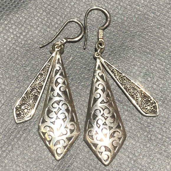 LOIS HILL Drop Dangle Sterling Oxidized Granulated & Cutout Overlapping Earrings - Picture 4 of 17